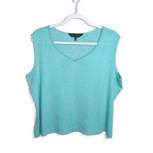 Ming Wang Sleeveless V-Neck Turquoise Top L Office Work Quiet Luxury Minimalist